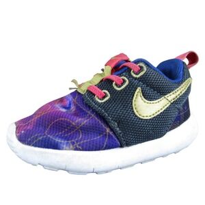 Nike Roshe One Toddler 5C Black Gold Purple Sneakers‎ Lightweight Comfort